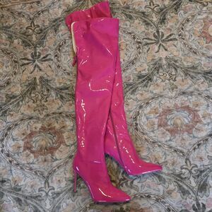 London Rag Women's Thigh-High Pink Boots High Heels Size 9 Side Zip
